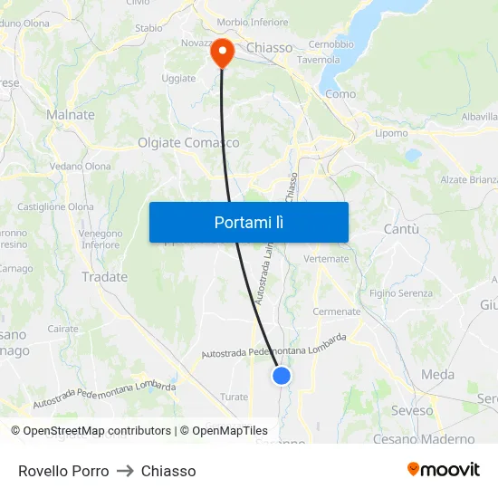 Rovello Porro to Chiasso map
