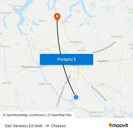 San Genesio Ed Uniti to Chiasso map