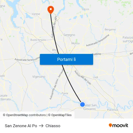 San Zenone Al Po to Chiasso map