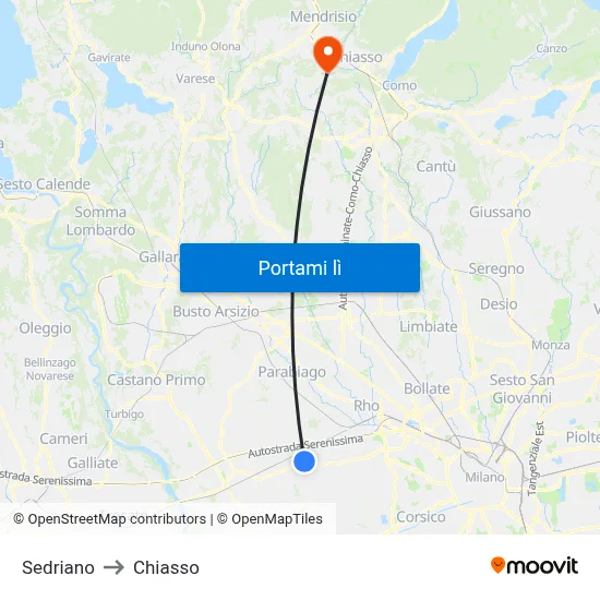 Sedriano to Chiasso map