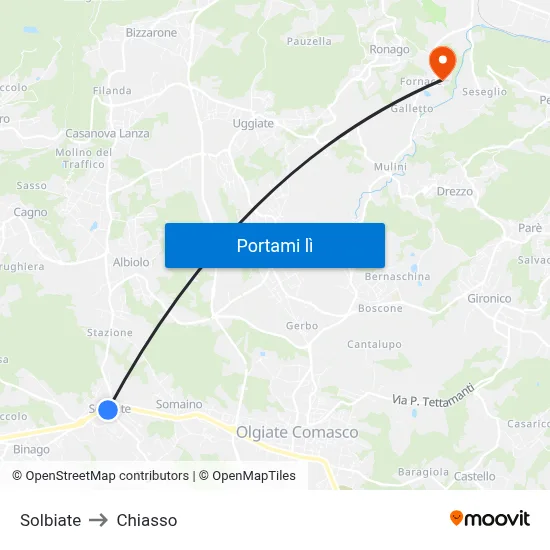 Solbiate to Chiasso map