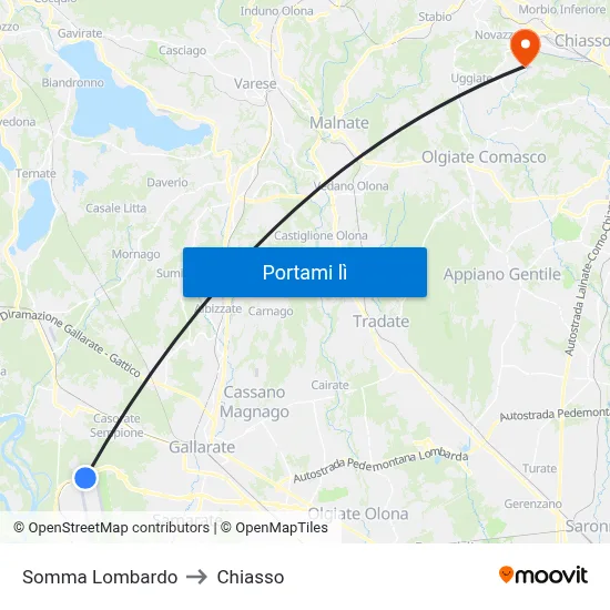 Somma Lombardo to Chiasso map