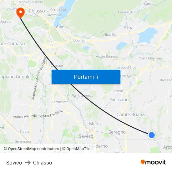 Sovico to Chiasso map