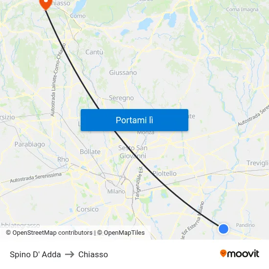 Spino D' Adda to Chiasso map