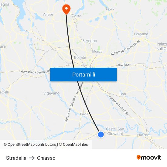 Stradella to Chiasso map
