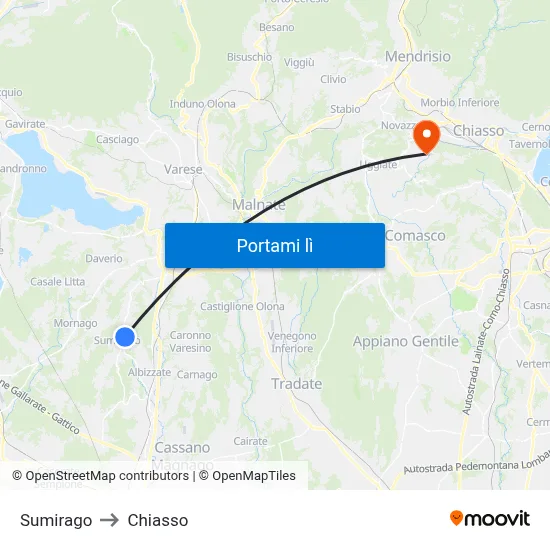 Sumirago to Chiasso map
