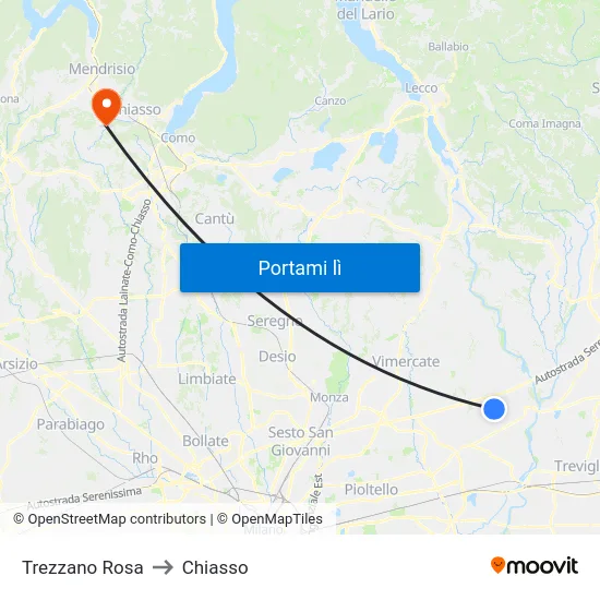 Trezzano Rosa to Chiasso map