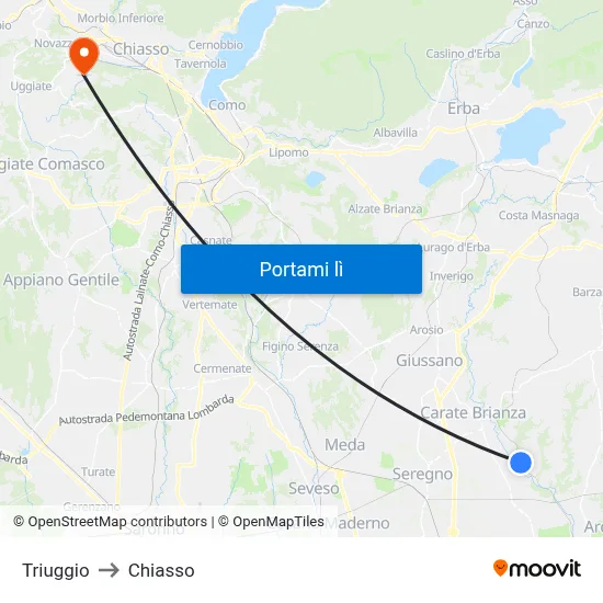 Triuggio to Chiasso map