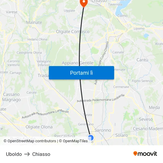 Uboldo to Chiasso map