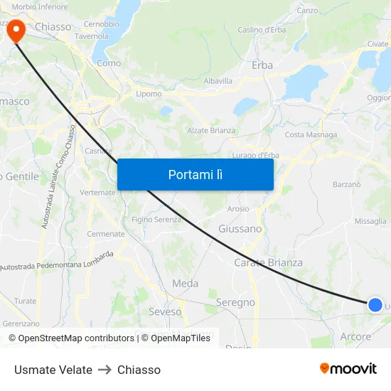 Usmate Velate to Chiasso map