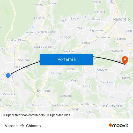 Varese to Chiasso map