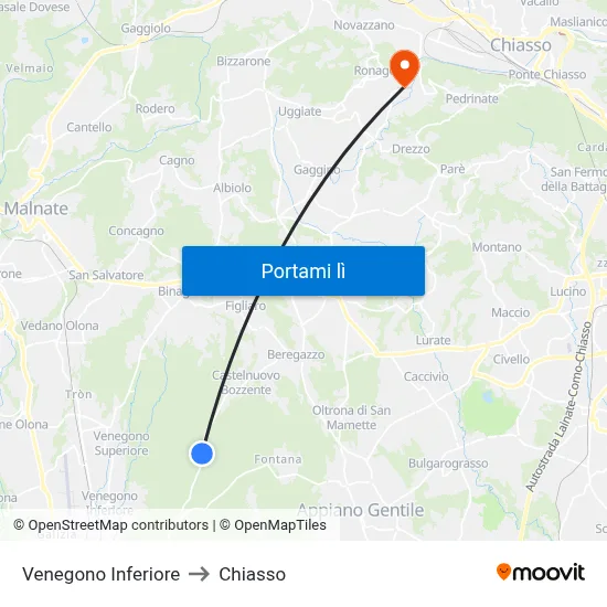 Venegono Inferiore to Chiasso map