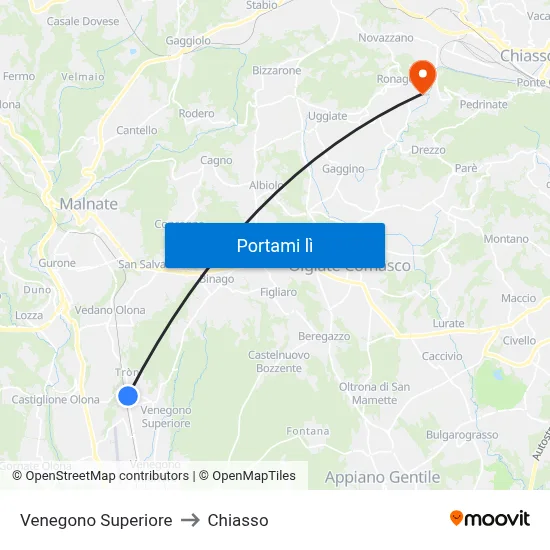 Venegono Superiore to Chiasso map
