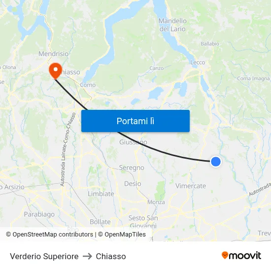 Verderio Superiore to Chiasso map