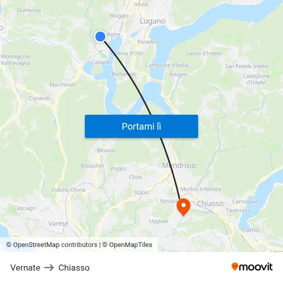 Vernate to Chiasso map