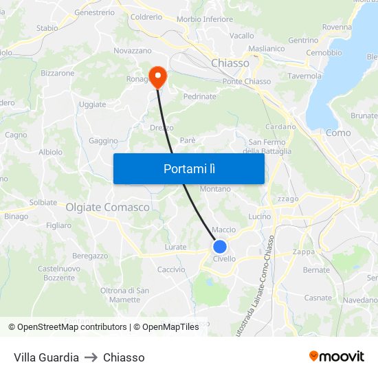 Villa Guardia to Chiasso map