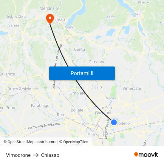 Vimodrone to Chiasso map