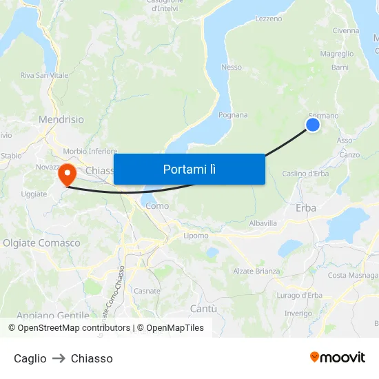 Caglio to Chiasso map