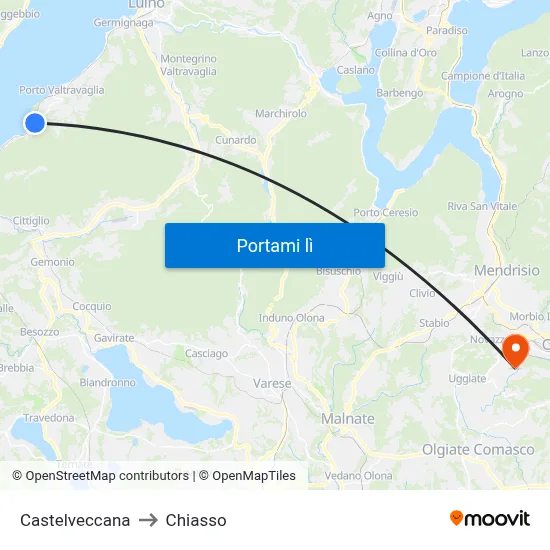 Castelveccana to Chiasso map