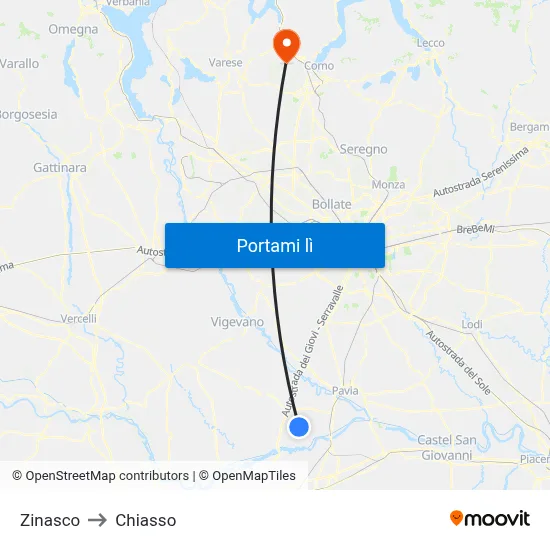 Zinasco to Chiasso map
