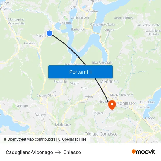Cadegliano-Viconago to Chiasso map