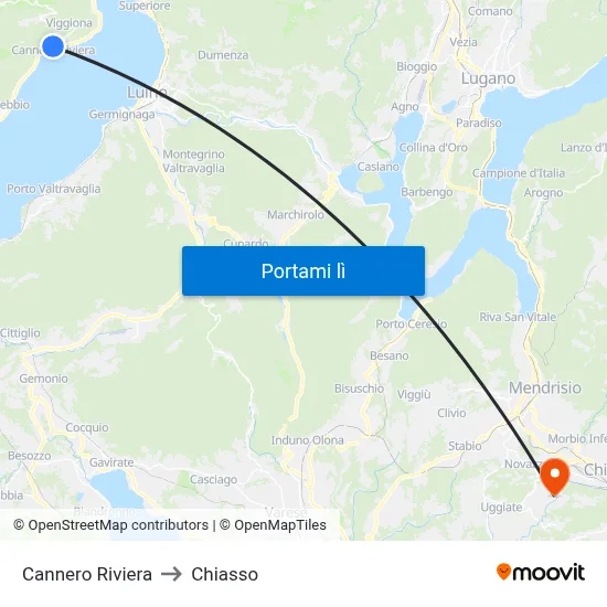 Cannero Riviera to Chiasso map