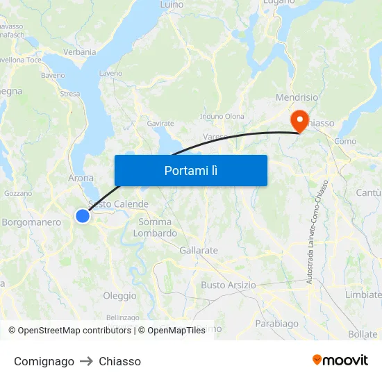 Comignago to Chiasso map