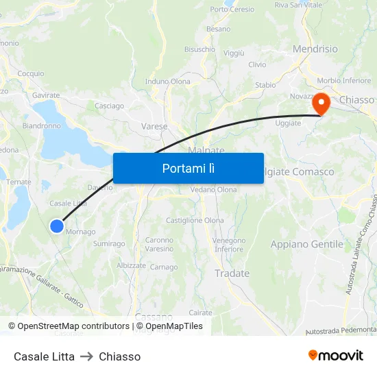 Casale Litta to Chiasso map
