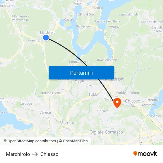Marchirolo to Chiasso map