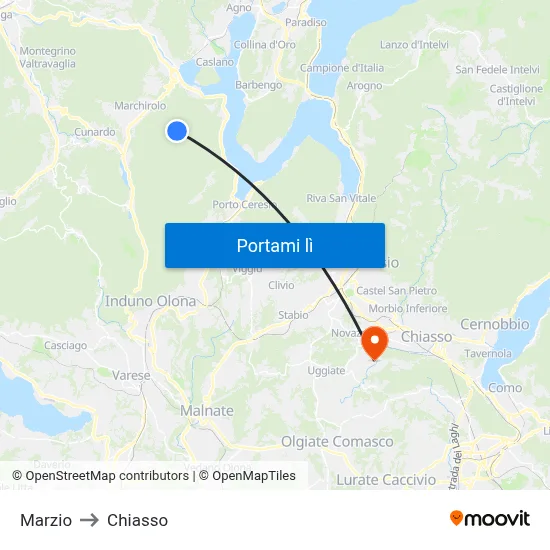 Marzio to Chiasso map