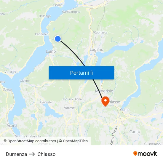 Dumenza to Chiasso map