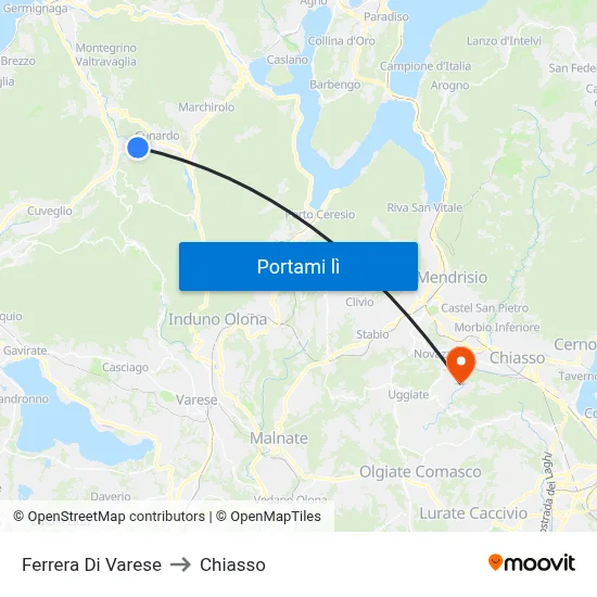 Ferrera Di Varese to Chiasso map