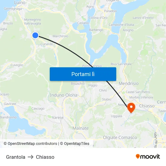 Grantola to Chiasso map