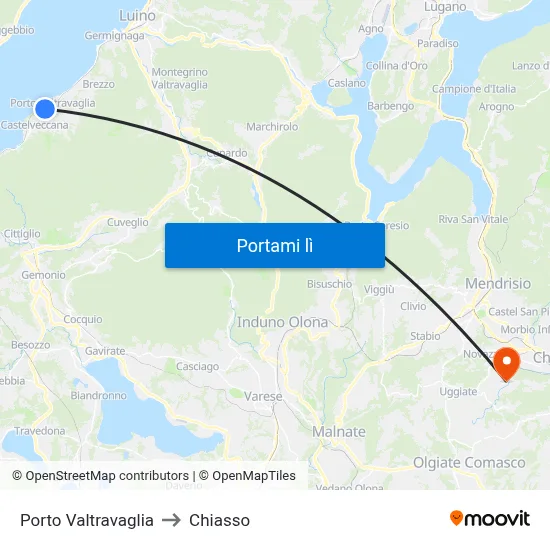 Porto Valtravaglia to Chiasso map
