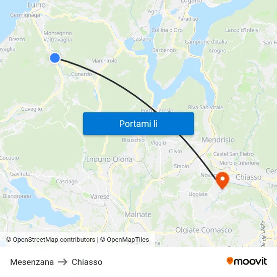 Mesenzana to Chiasso map