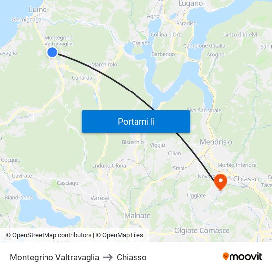 Montegrino Valtravaglia to Chiasso map
