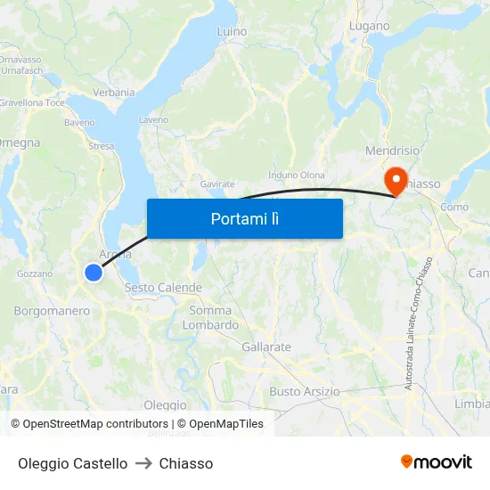 Oleggio Castello to Chiasso map