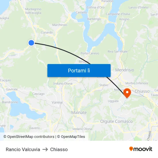 Rancio Valcuvia to Chiasso map
