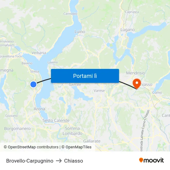Brovello-Carpugnino to Chiasso map
