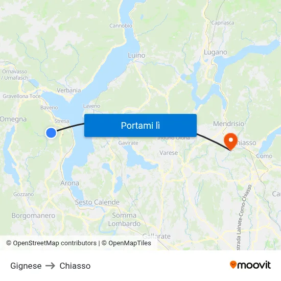 Gignese to Chiasso map