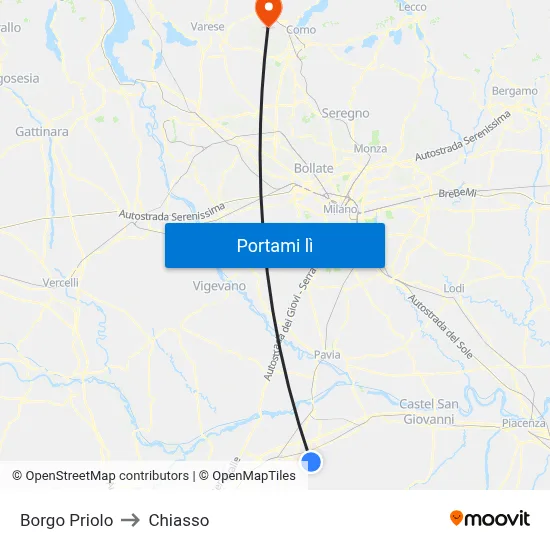 Borgo Priolo to Chiasso map