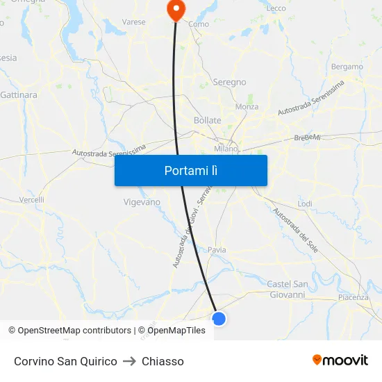 Corvino San Quirico to Chiasso map