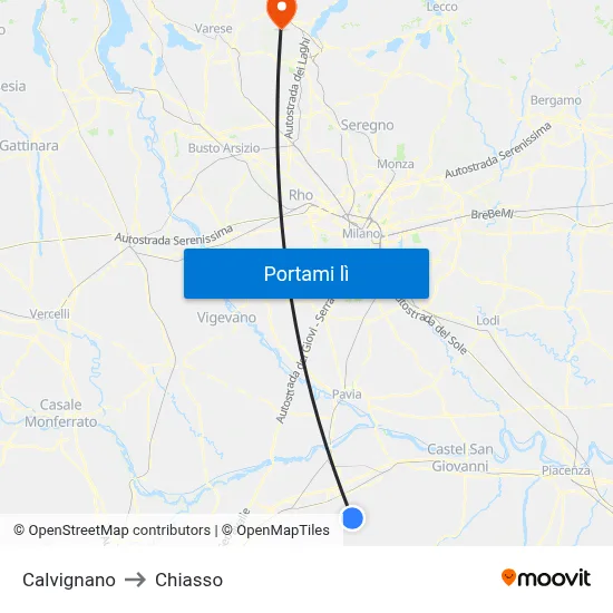 Calvignano to Chiasso map