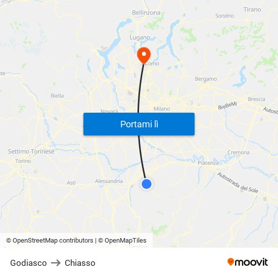 Godiasco to Chiasso map