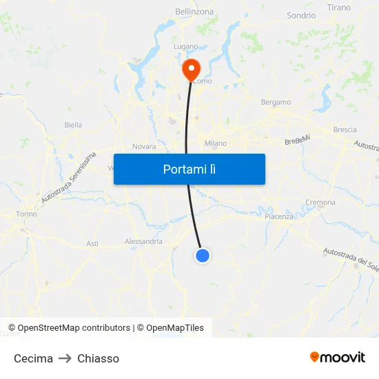 Cecima to Chiasso map
