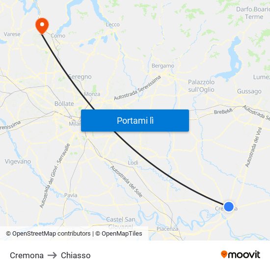 Cremona to Chiasso map