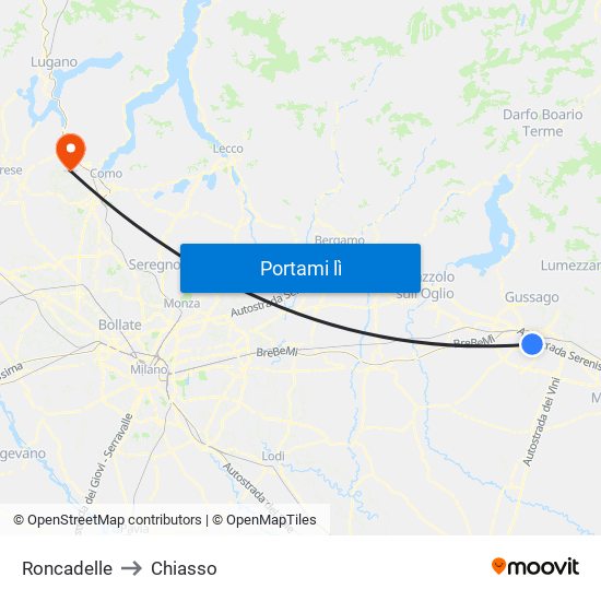 Roncadelle to Chiasso map