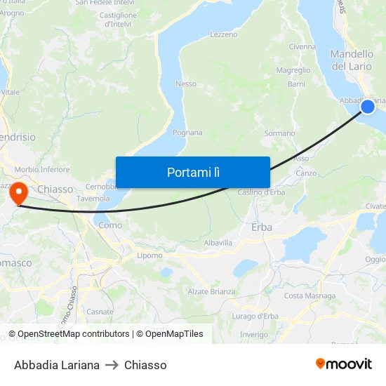 Abbadia Lariana to Chiasso map