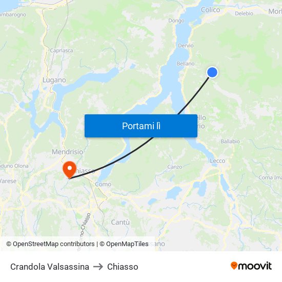 Crandola Valsassina to Chiasso map