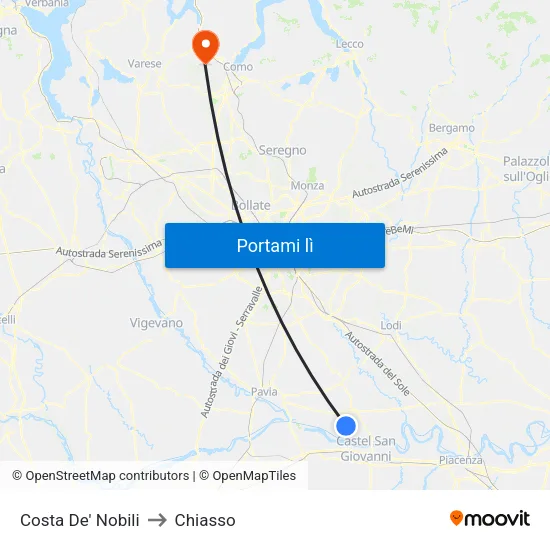 Costa De' Nobili to Chiasso map